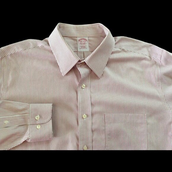 Brooks Brothers Men's Shirt 16-1/2 4/5 Maroon Stripe Traditional Fit Non Iron - Picture 2 of 4